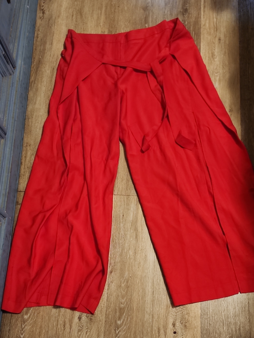 margot Red Wide-Leg Tie Waist Pants